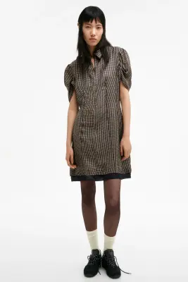 Robe à manches bouffantes - Noir/vichy — photo 1
