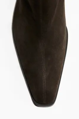 Bottines chaussettes à talon en cuir velours - Marron foncé — photo 3