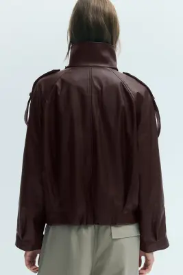 Veste à fermeture croisée avec col entonnoir - Bordeaux — photo 3