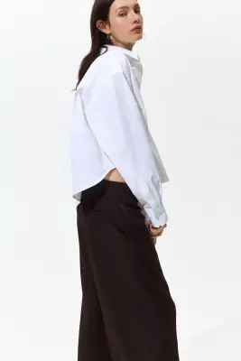 Pantalon large en lin mélangé - Marron foncé — photo 3