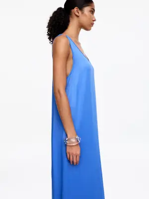 Robe en satin sans manches - Bleu — photo 3