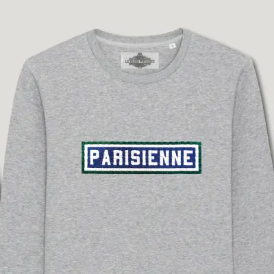 SWEAT-SHIRT COTON BIO BRODÉ - PARISIENNE - GRIS — photo 2