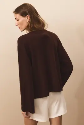 Pull oversize en maille fine - Marron foncé — photo 2
