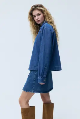 Chemise popover en denim - Bleu denim — photo 4