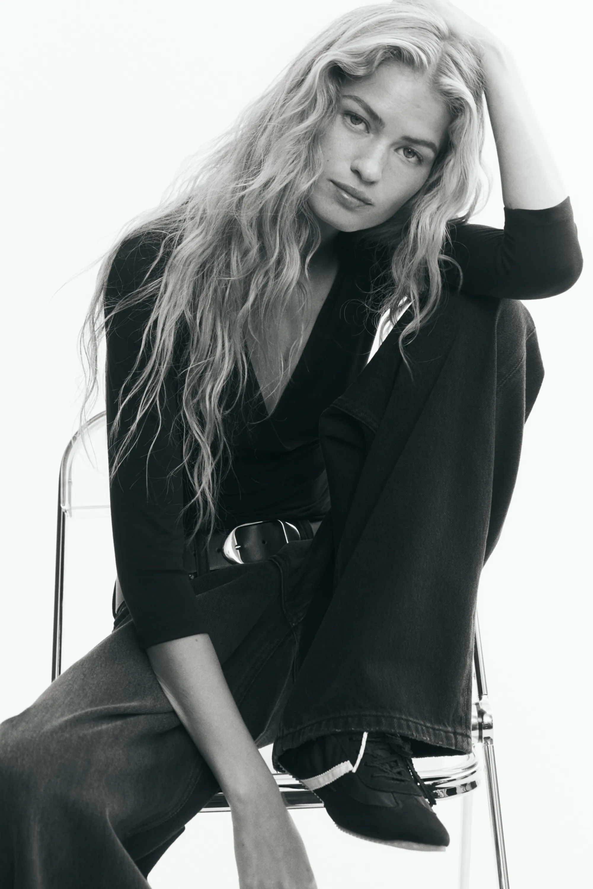Top en jersey avec encolure en V - Noir
