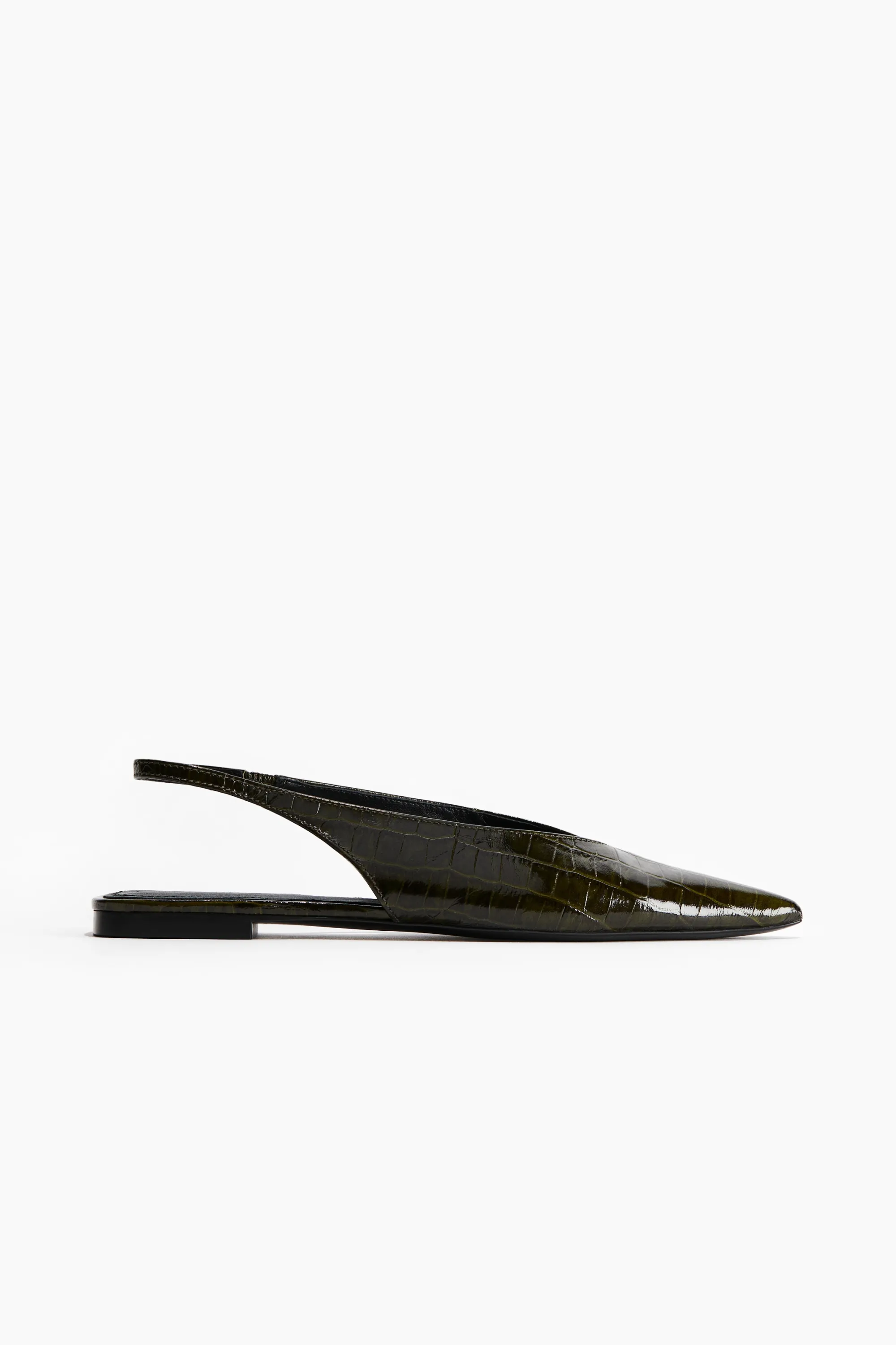 Escarpins en cuir avec bride arrière - Vert kaki/imitation crocodile