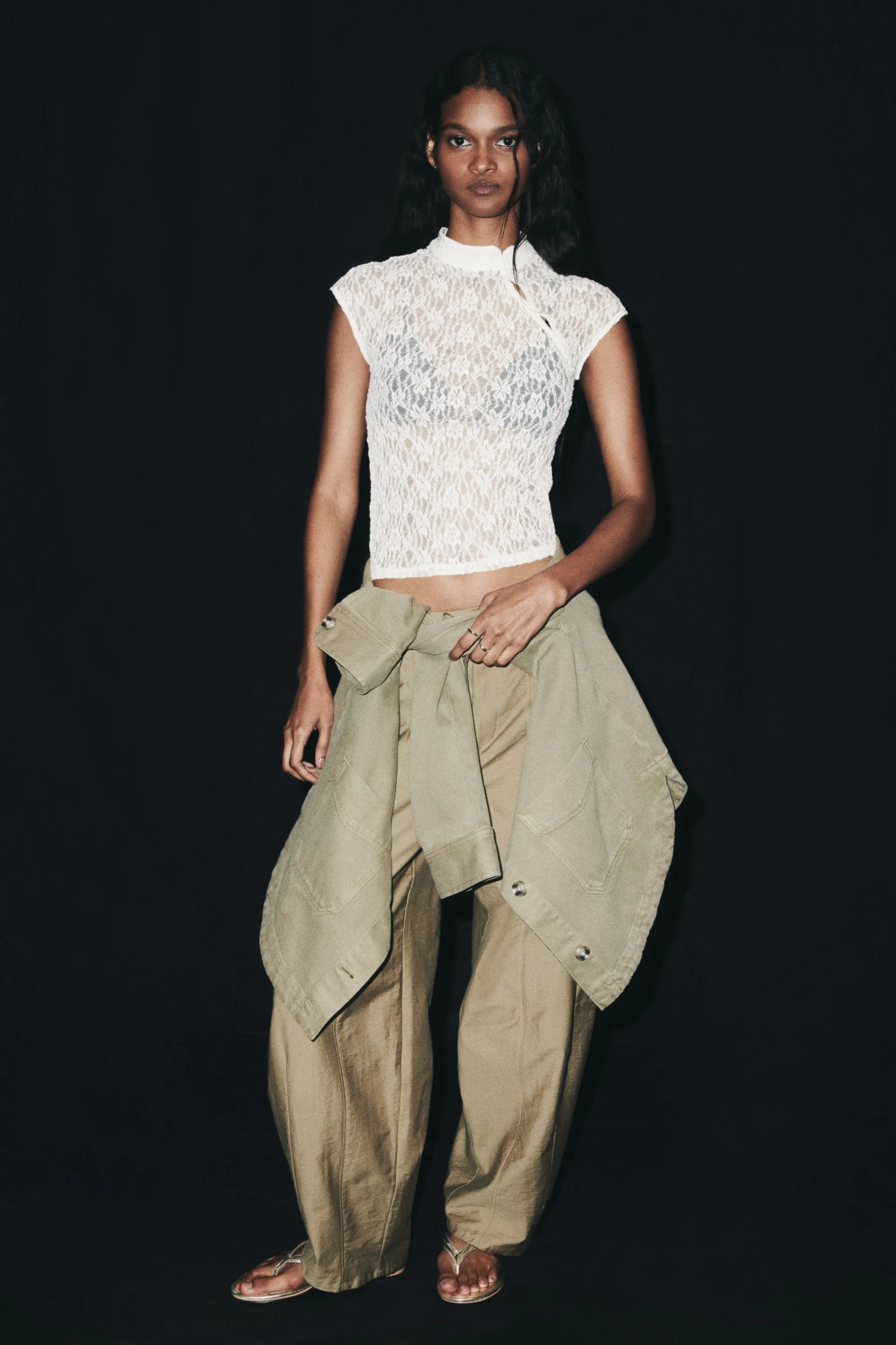 Top en dentelle avec mancherons - Blanc