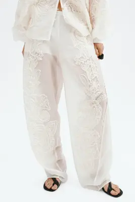 Pantalon barrel avec applications - Blanc — photo 2