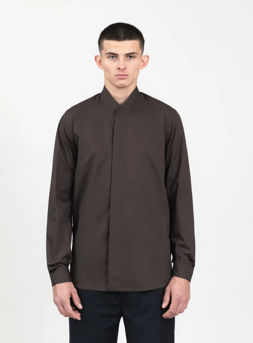 Origami Collar Shirt in Chocolate Poplin