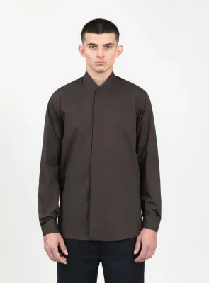 Origami Collar Shirt in Chocolate Poplin