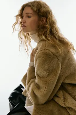Manteau en tissu Teddy Bear - Beige — photo 2