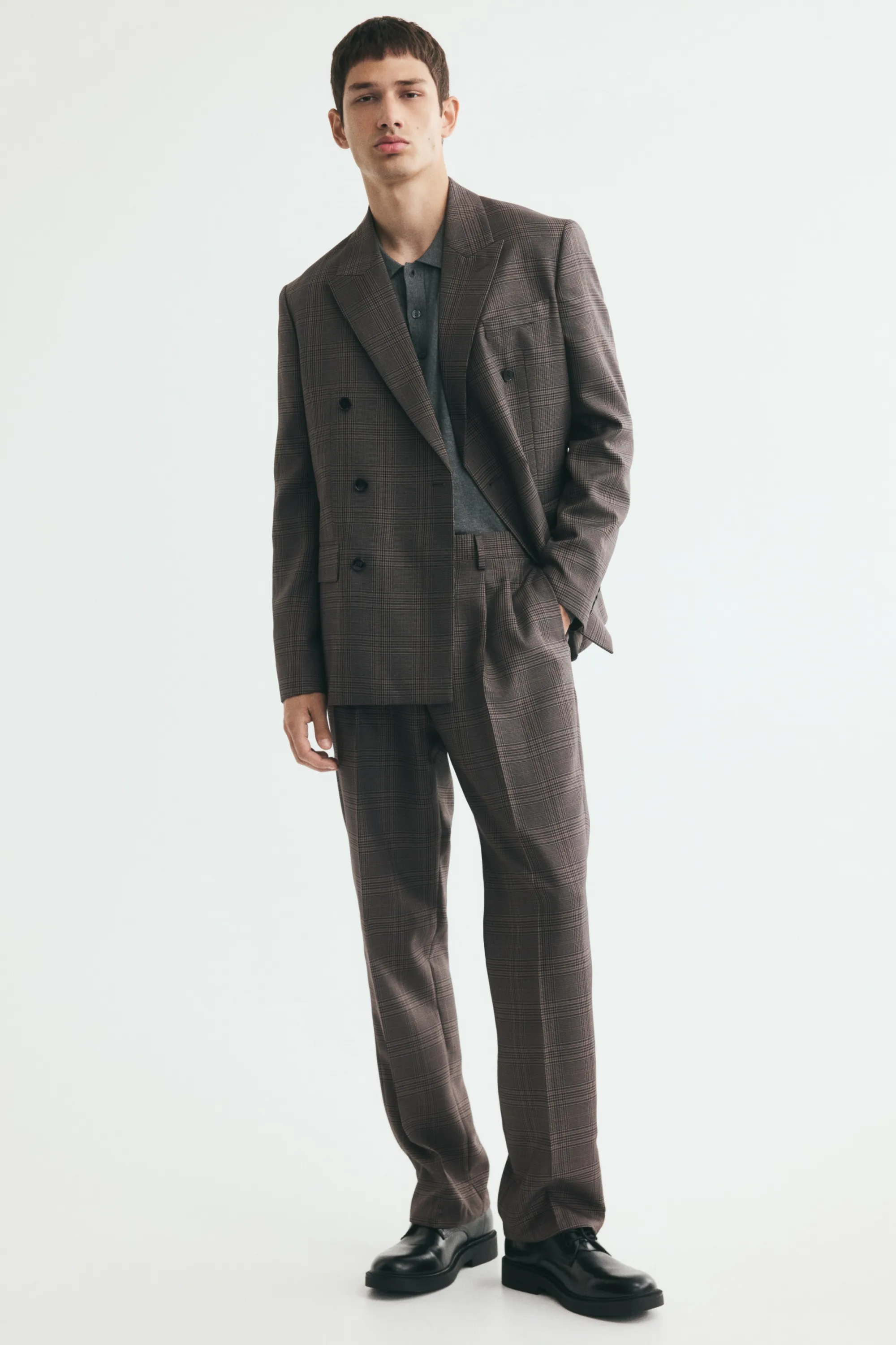 Veste Regular Fit à fermeture croisée - Taupe/carreaux