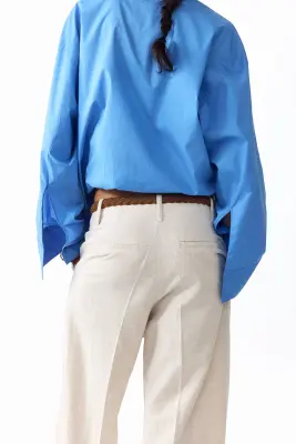 Pantalon effilé en lin mélangé - Beige clair — photo 3