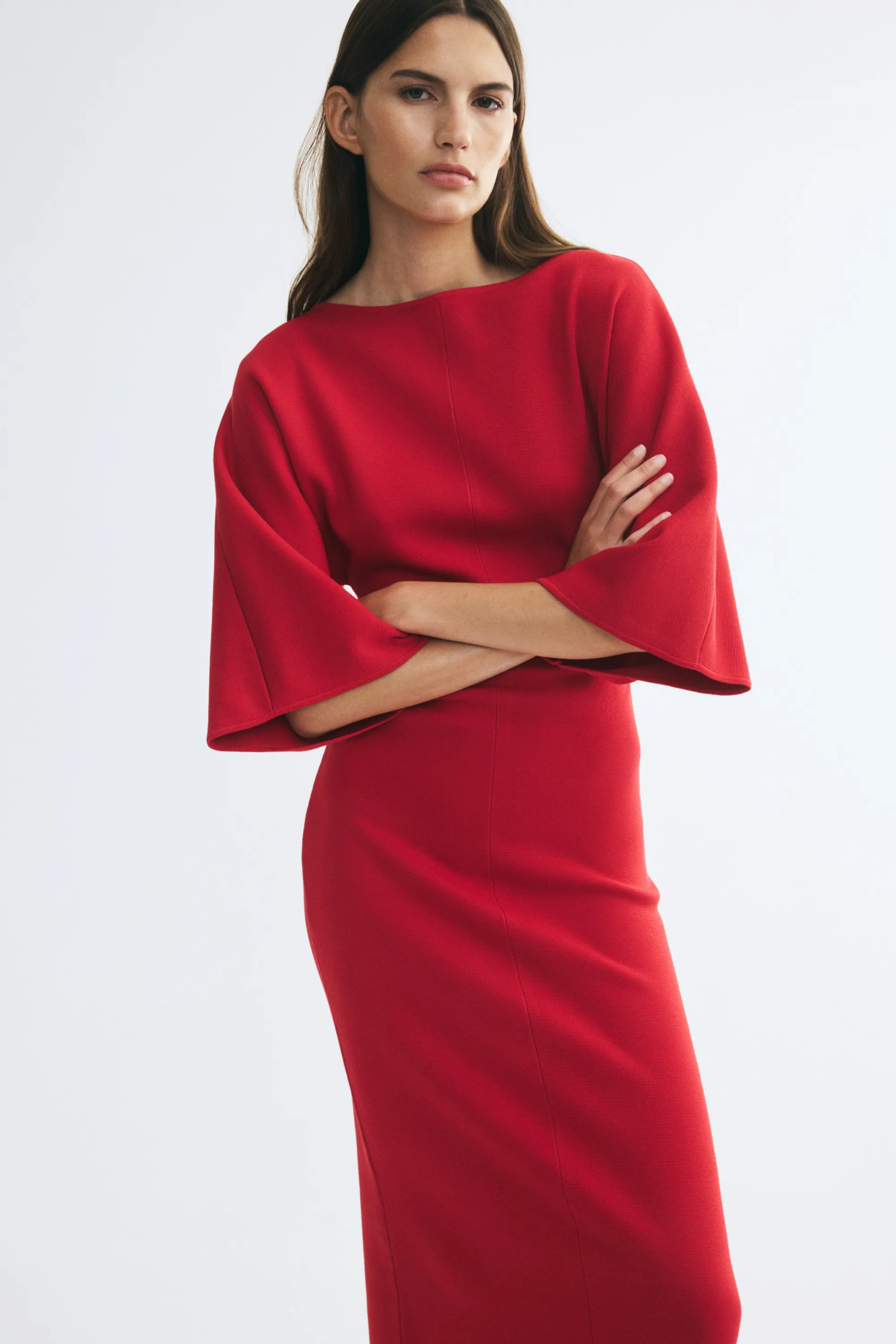 Robe midi à effet drapé - Rouge vif