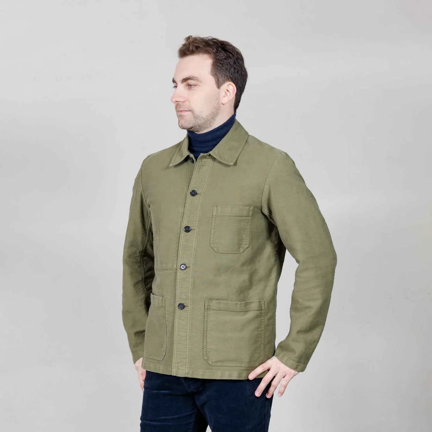 Veste Workwear en Moleskine en Coton Bio 4M/5 - Olive