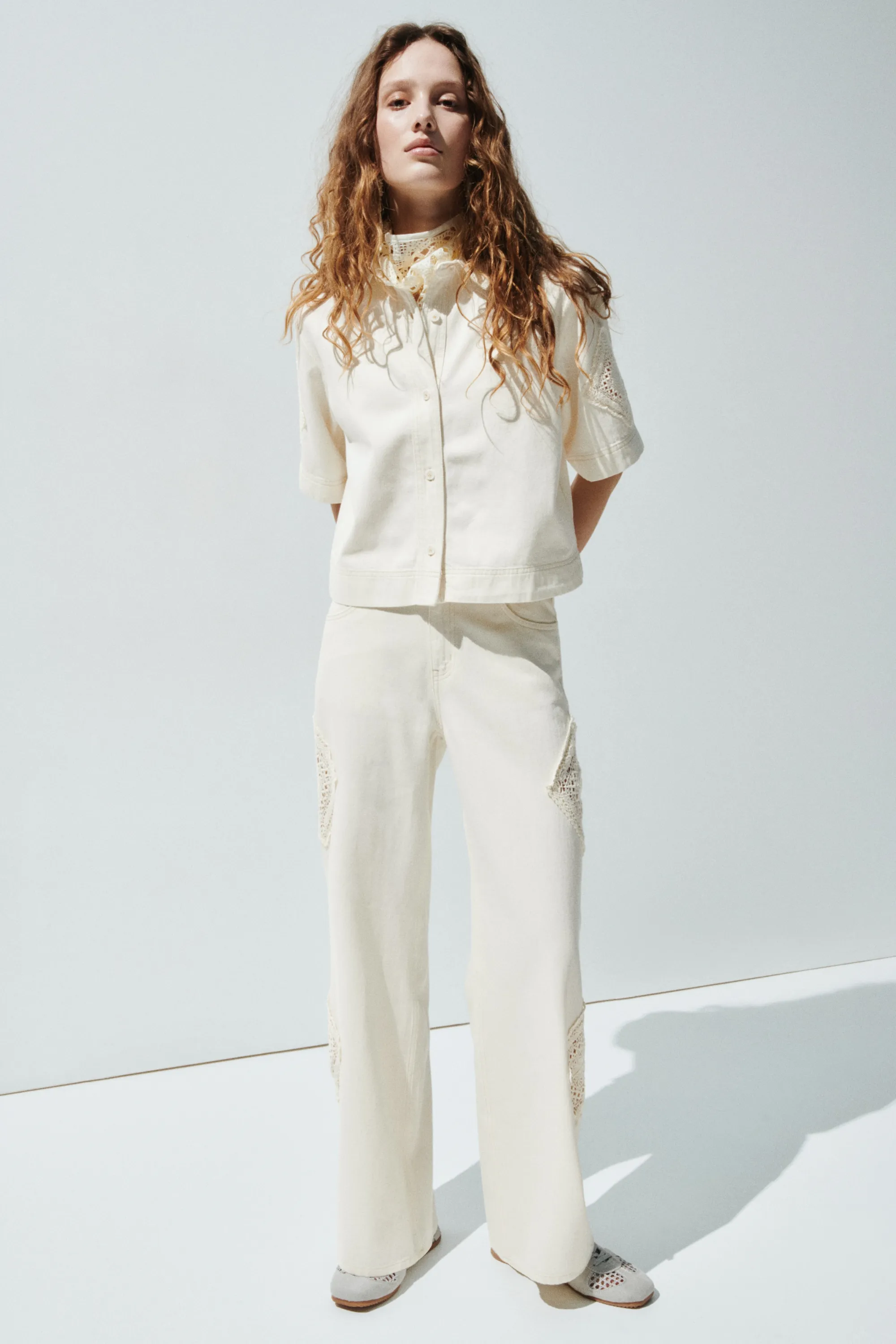 Chemise à manches courtes en denim - Crème