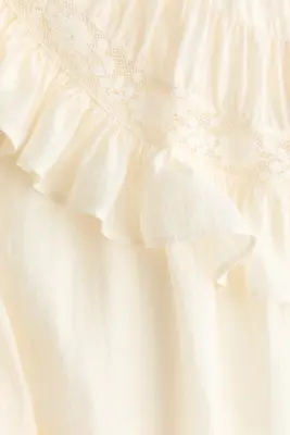 Blouse à volants ruchés avec col à nouer - Crème — photo 4