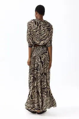 Jupe maxi en mousseline - Beige/imprimé zèbre — photo 3