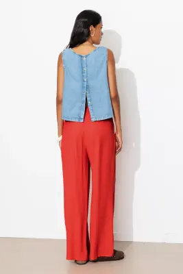 Pantalon large uni crinkle — photo 4