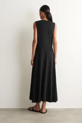 ROBE MIDI EN JERSEY DE COTON SCULPTURALE - NOIR — photo 3