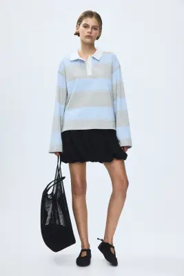 Polo en coton - Gris clair chiné/rayé — photo 1