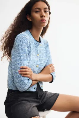 Gilet en maille texturée - Bleu — photo 4