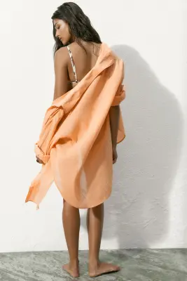 Longue chemise en coton - Orange clair — photo 3