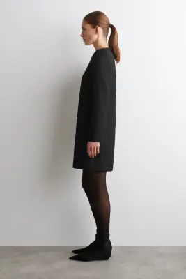 ROBE TAILLEUR COURTE EN LAINE MÉLANGÉE - NOIR — photo 3