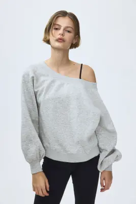 Sweat épaules nues - Gris clair chiné — photo 2