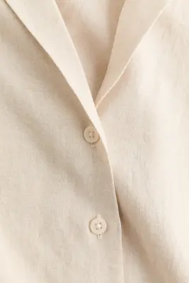 Chemise en lin mélangé avec col cubain - Beige clair — photo 3