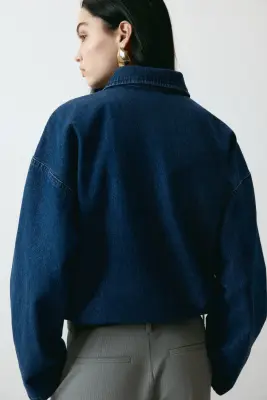 Veste en denim avec col - Bleu denim — photo 3