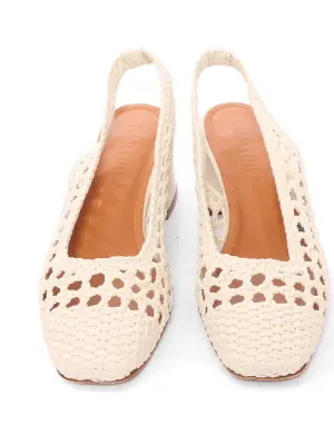 Sandales à talons en cuir à effet cannage blanc crème Prix boutique 455€ Taille 37 — photo 3
