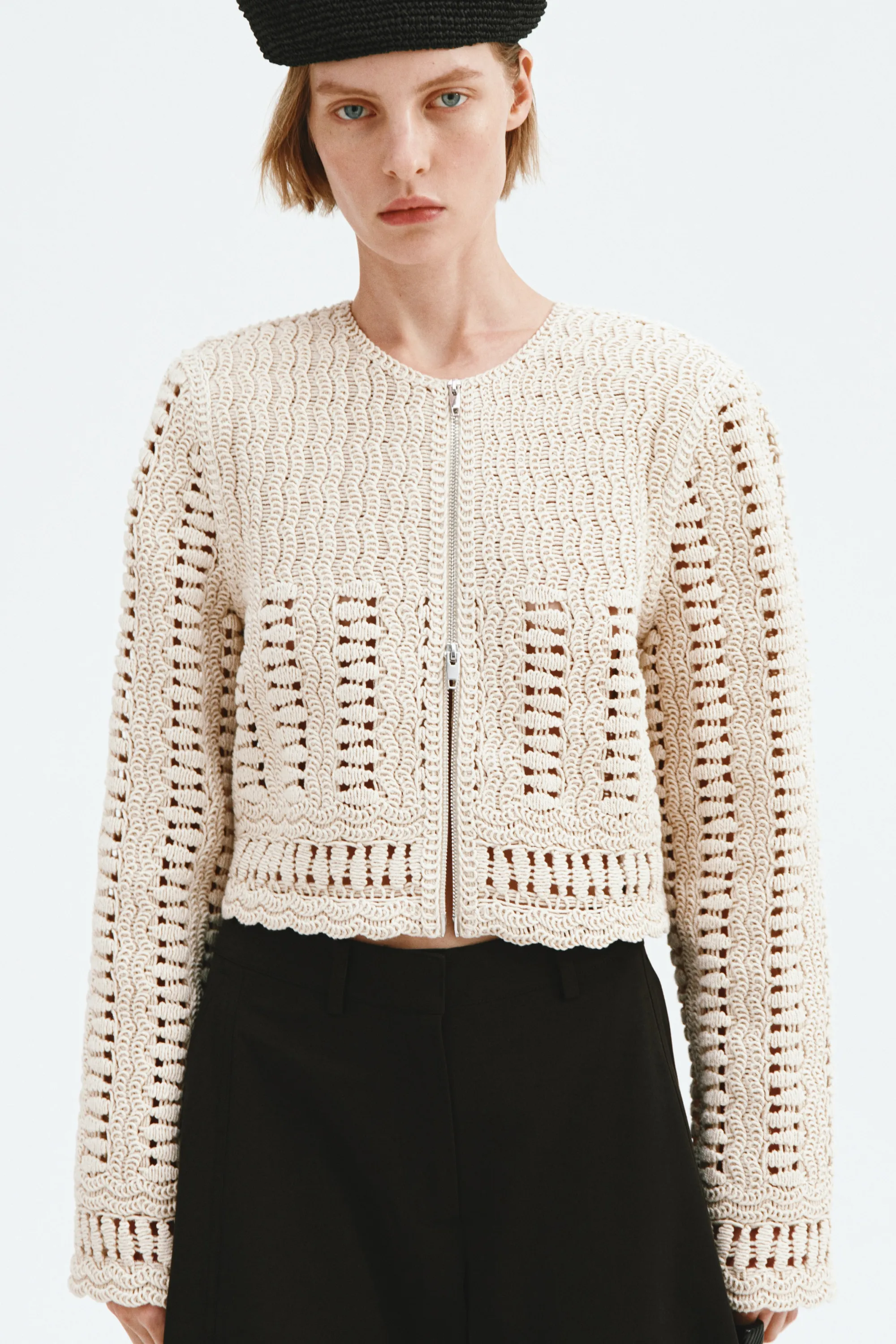 Veste en coton façon crochet - Crème