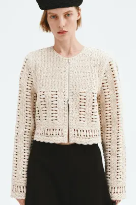 Veste en coton façon crochet - Crème — photo 1