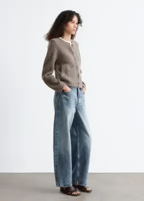 Cardigan en maille côtelée - Taupe — photo 4