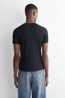 T-SHIRT SLIM EN COTON CÔTELÉ - BLEU MARINE — photo 4