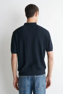 POLO EN MAILLE JACQUARD À CARREAUX - BLEU MARINE / CARREAUX — photo 4