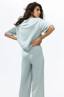 Pantalon en jersey avec plis - Turquoise ancien clair — photo 2