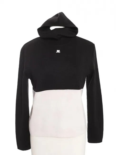 Pull à capuche en laine bi-color noir et blanc Prix boutique 700€ Taille S