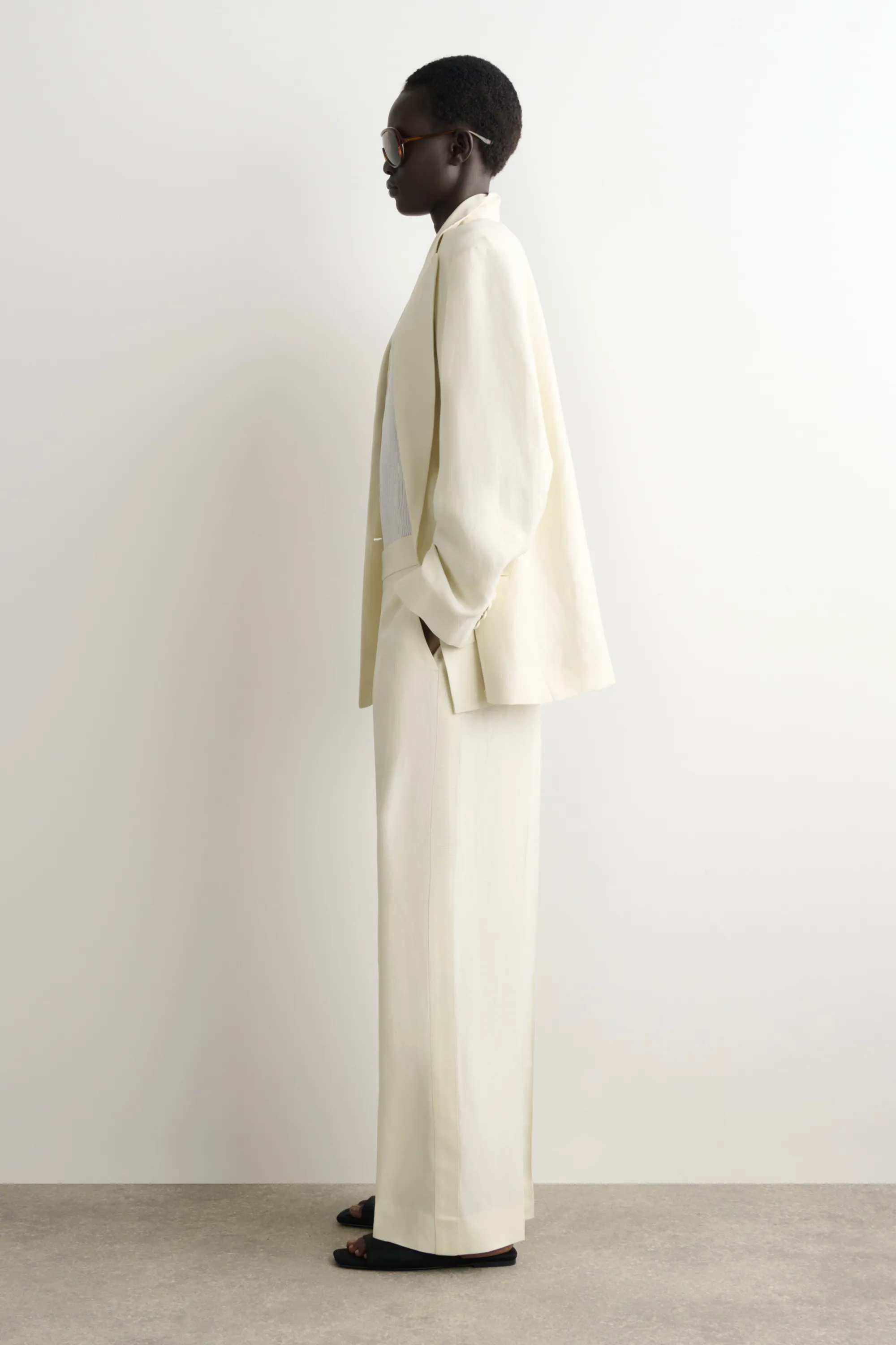 PANTALON DE TAILLEUR DROIT EN LIN MÉLANGÉ - ÉCRU