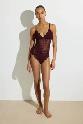 Body string paddé en dentelle - Bordeaux — photo 2