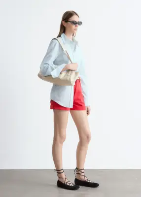 Short en jean taille haute - Rouge vif — photo 4