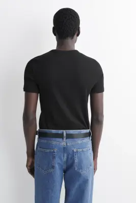 T-SHIRT SLIM EN COTON CÔTELÉ - NOIR — photo 4