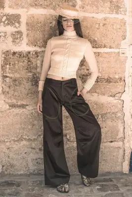 Pull en laine et tulle à col montant — photo 2