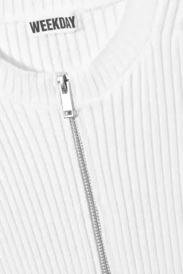 Cardigan zippé côtelé ajusté - Blanc cassé — photo 4