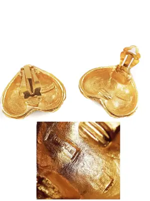 Boucles d'oreilles clip doré à l'or fin en coeurs dentelle — photo 5