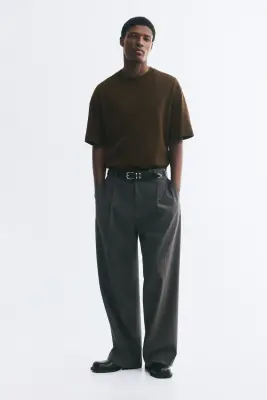 T-shirt Relaxed Fit en interlock - Vert kaki foncé — photo 1