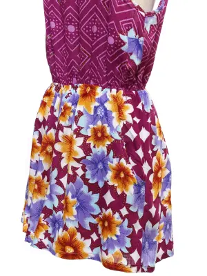 Combi-short dos nu à fines bretelles imprimé bordeaux violet et jaune Taille 36 — photo 4