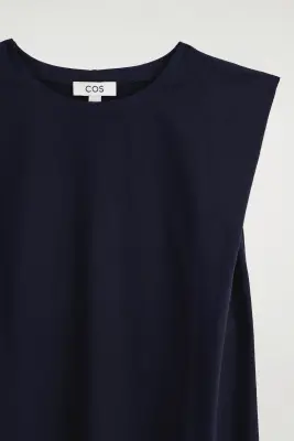 FOLDED-SHOULDER COTTON-JERSEY MIDI DRESS - BLEU MARINE — photo 5