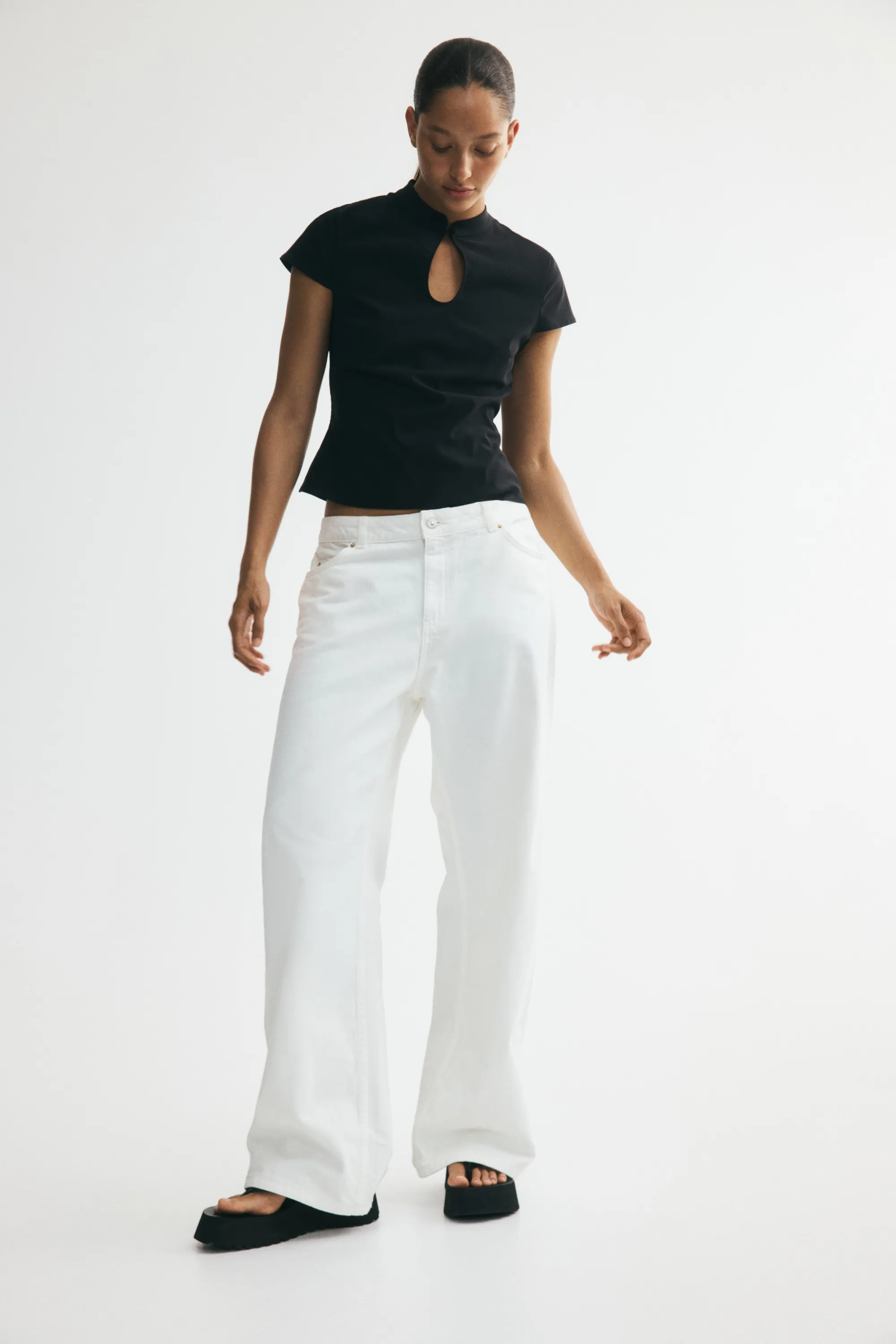 Top en viscose mélangée avec fente goutte d'eau - Noir